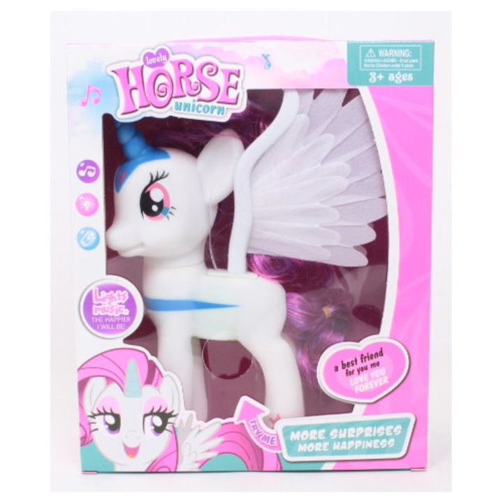 Unicorn cu clopotel si 2 roti, alb, 3 ani+