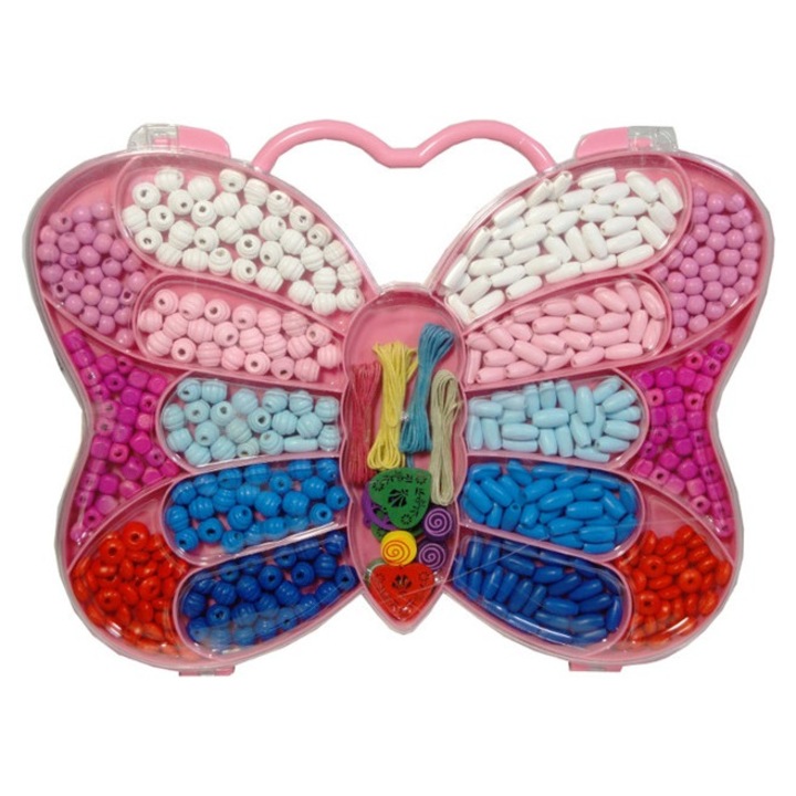 Set artizanat pentru copii, margele, multicolor, cutie in forma de fluture