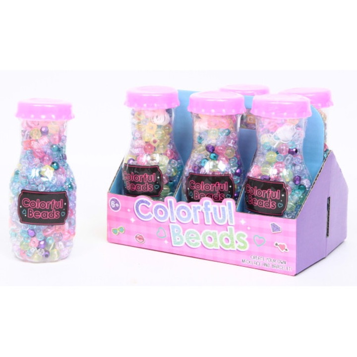 Set 6 sticlute cu margele, multicolor, pentru artizanat