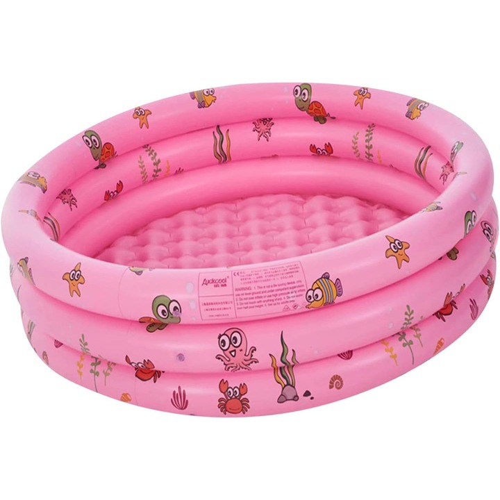 Piscina gonflabila pentru copii Joyful Box, Baza dubla moale, 90 cm, Rotunda, Roz