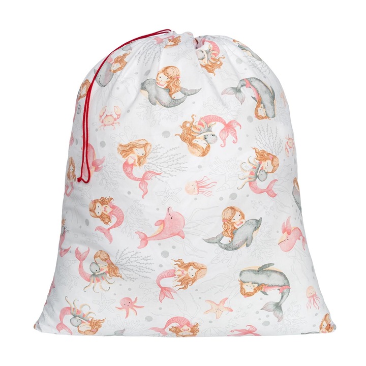 Sac pentru incaltaminte model sirene, 34x38 cm, 100% bumbac, design colorat, Spod Igły i Nitki