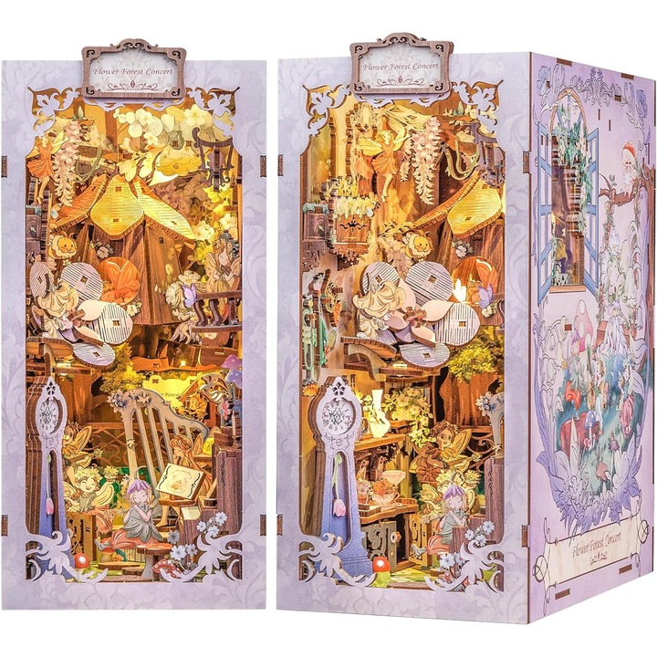 3D пъзел „Направи си сам“ гръбче на книгата „Концертът на цветята“, декорация за дома, LED светлина, развива въображението и ръчните умения, 272 части, подходящ за деца/възрастни, лилав