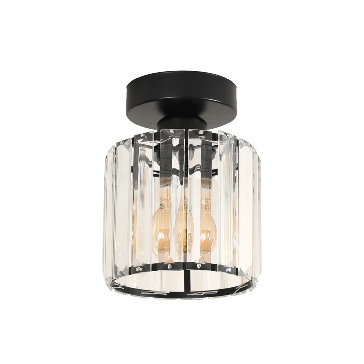 Кристална таванна лампа, Toollight, черна, кръгла, E27, без източник на светлина, подходяща за спалня, кухня, хол, коридор, балкон, веранда