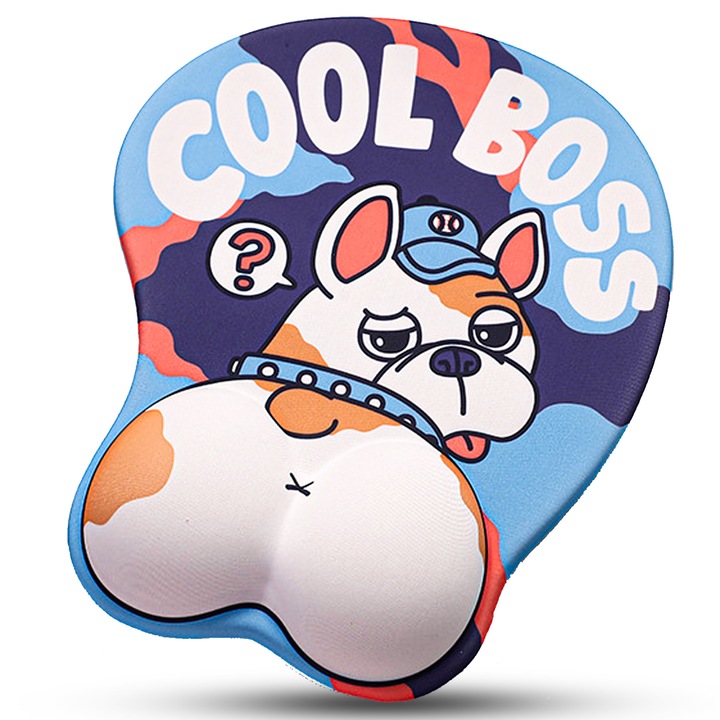 Mousepad ergonomic, spuma cu memorie pentru sustinere incheietura mana cu Wrist Rest mouse, Baza anti-derapanta, Buldog, Albastru