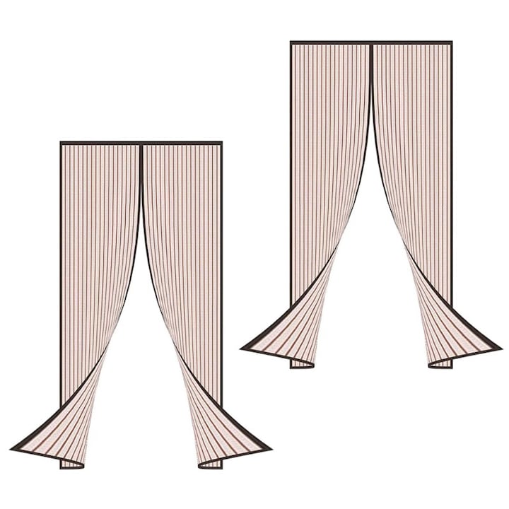 2 db-os ajtóháló készlet mágneses zárral, prémium SUPER TRENDS®, rovarok, szúnyogok, legyek, pókok elleni védelem, 100 x 210 cm, tartós, barna
