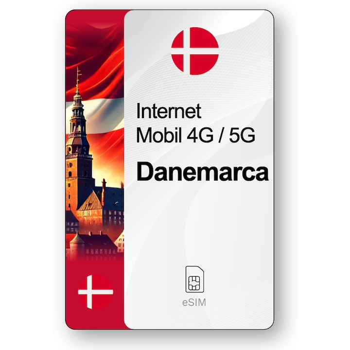 ESIM Internet Danemarca, valabil 30 zile, trafic 5 GB