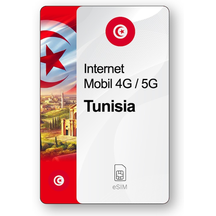ESIM Internet Tunisia, valabil 7 zile, trafic Nelimitat