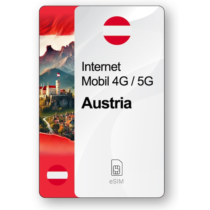 ESIM Internet Austria, valabil 30 zile, trafic Nelimitat