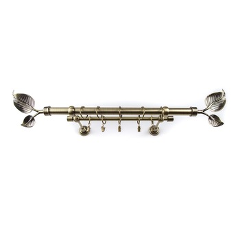 Galerie metalica dubla 120 cm pentru perdea sau draperie, model Frunza, teava cu diametru de 25 mm, auriu antic, KIT COMPLET Galerie metalica dubla 120 cm pentru perdea sau draperie, model Frunza, teava cu diametru de 25 mm, auriu antic, KIT COMPLET