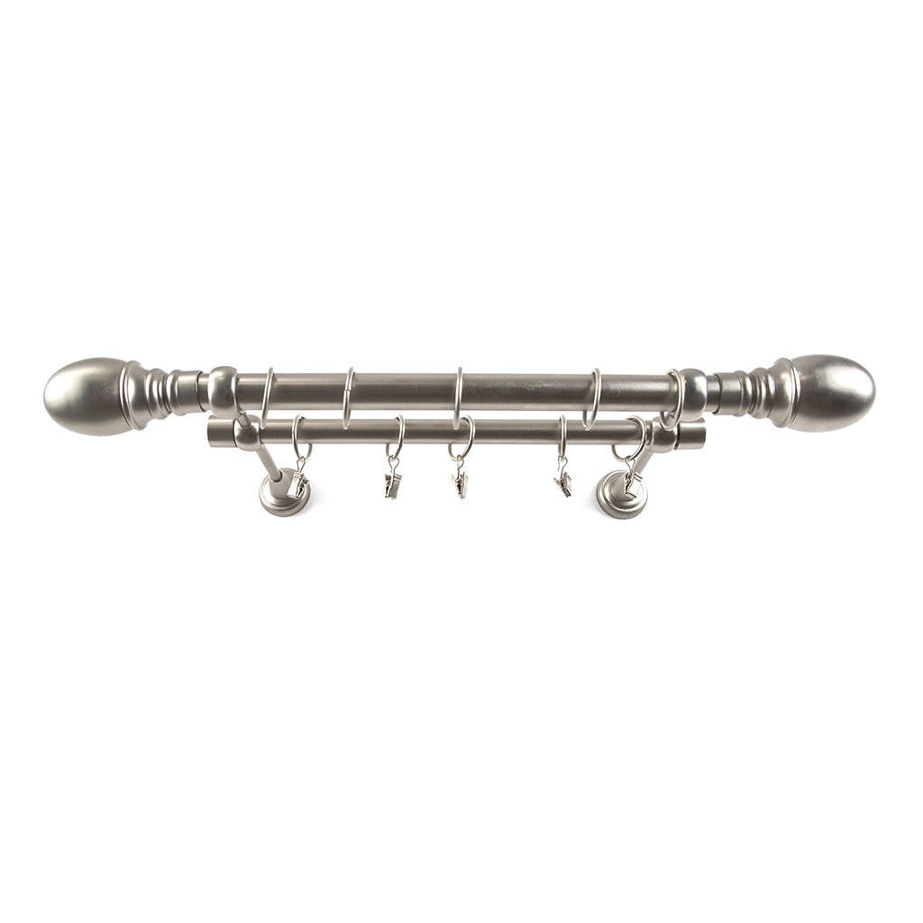 Galerie metalica dubla 300 cm pentru perdea sau draperie, model Ball, teava cu diametru de 25 mm, inox, KIT COMPLET