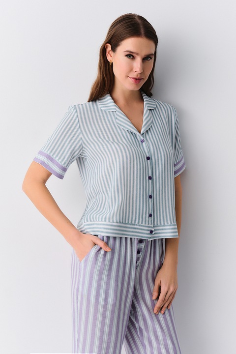 Suwen, Pijama lunga in dungi, Albastru prafuit/Alb optic