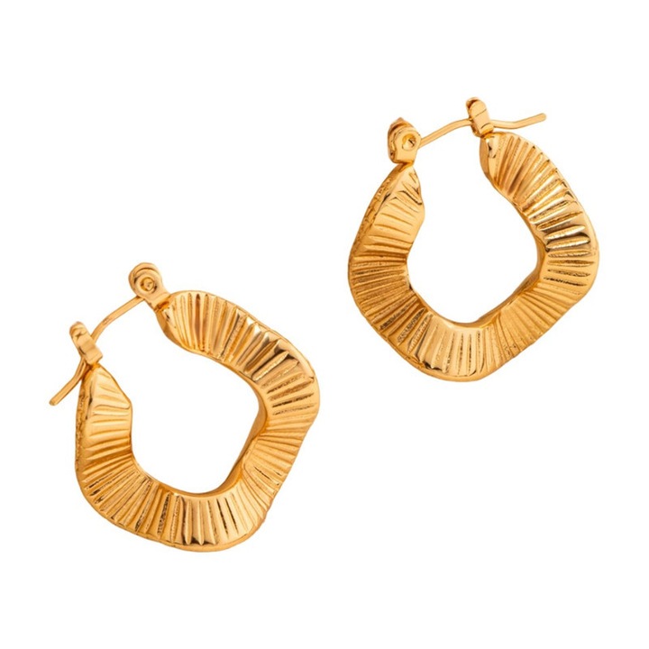 Cercei undulati din otel titan, design asimetric, model european trendy, accesoriu modern versatil，auriu