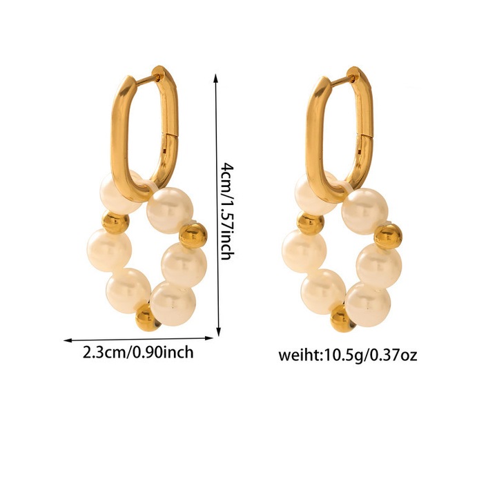 Cercei cu perle din otel inoxidabil auriu 18K, design patrat cu lanturi, model unicat si modern, potrivit pentru un stil feminin si elegant，auriu