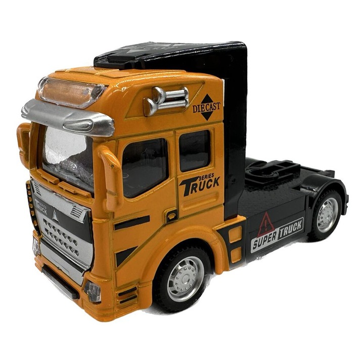 Играчка кола трактор, модел метален камион, система за затваряне назад, жълт цвят, размер 12 x 8 x 5 см