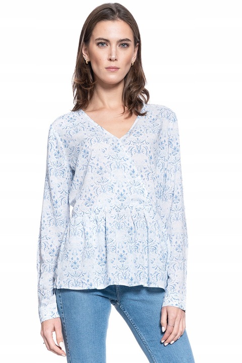 Női blúz, Mustang, Erika V, normál szabású, 100% pamut, záródás nélkül, hosszú ujjú, S Intl, kék