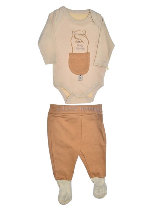 Compleu 2 piese, pentru baieti, body si pantaloni, Mini Junior, 243262M, Maro 119124