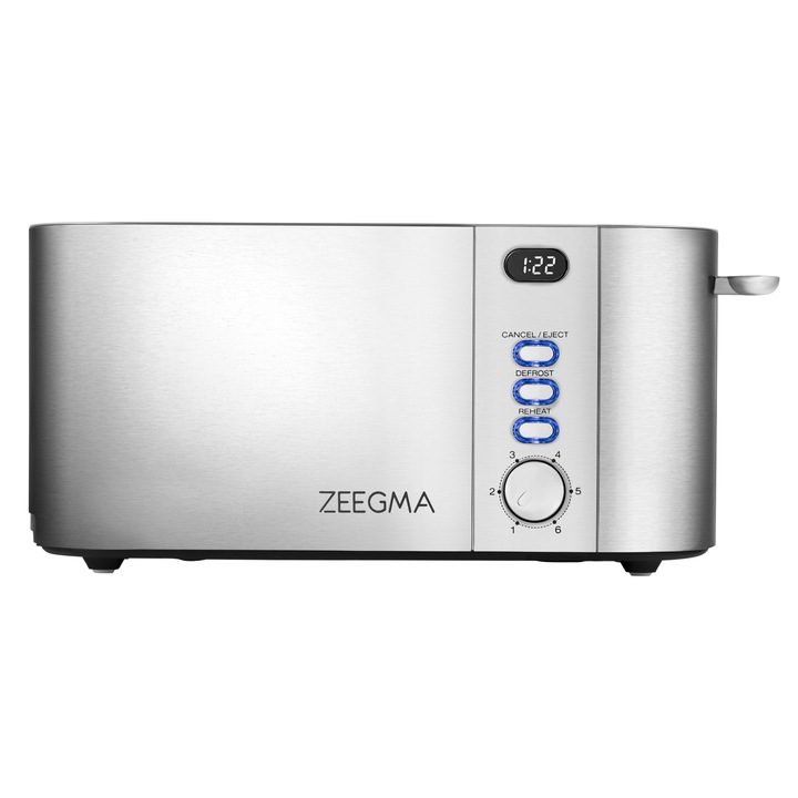 Prajitor de Paine Zeegma Tostee Chef, din Inox, 1500W, Functie dezghetare, 6 Trepte, Afisaj Digital, Argintiu