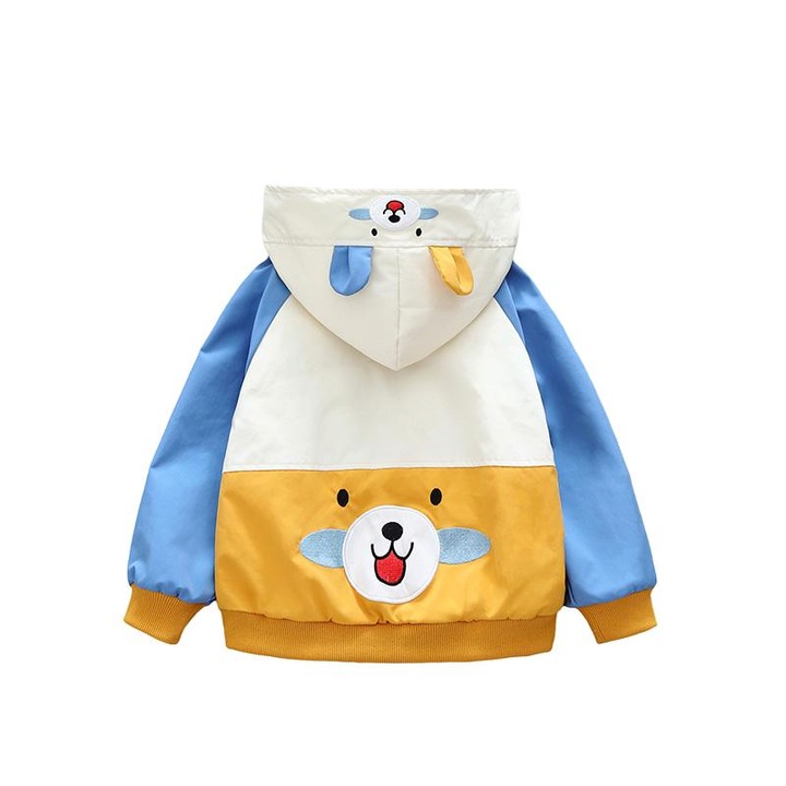 Jacheta copii, Poliester, Cu gluga si fermoar, Albastru