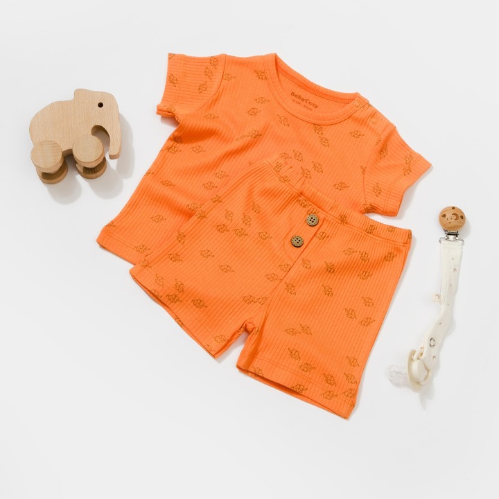 Set tricou cu pantaloni Printed, portocaliu, BabyCosy, 50%bumbac+50% modal