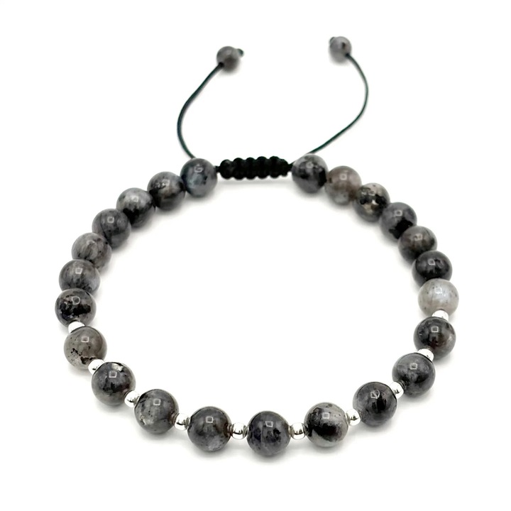 Bratara cu bile din si pietre naturale de 6mm, snur reglabil, barbat - 654897, Gri, Reglabila