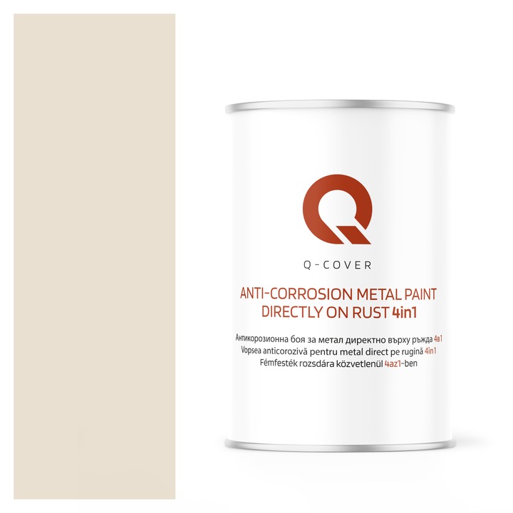Vopsea anticoroziva pentru metal direct pe rugina 4in1, Q-Cover, Crem RAL9001, satin, pentru interior si exterior, rezistenta la coroziune, uscare rapida, termorezistenta, rezistent la UV, fara substante toxice, 1L