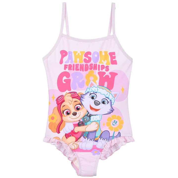 Цял бански за момичета, Paw Patrol, Скай и Еверест, полиестер, еластан, Светлорозов