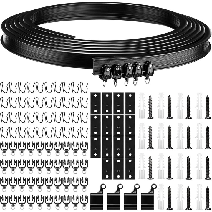 Sina curbata flexibila si pliabila pentru perdea de dus cu sistem de sine pentru rulote, perdele de pat, separator de camera (negru, 5 m)