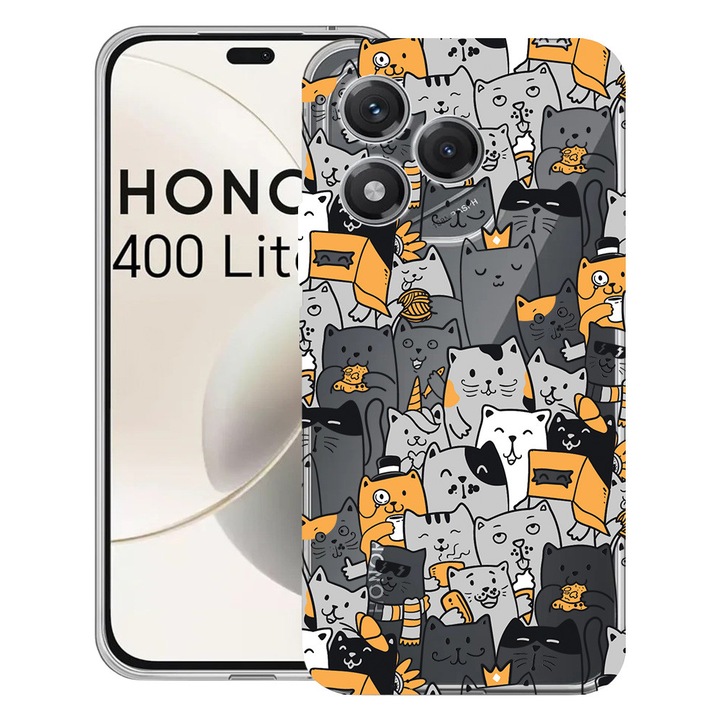 Husa pentru Honor 400 Lite 5G, BestCase® Clear Silicon 2MM, Cat Pattern, Antisoc, Protectie camera si ecran, 1997766 T 1030