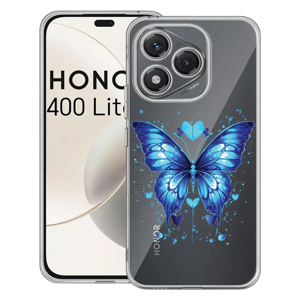 Husa pentru Honor 400 Lite 5G, BestCase® Clear Silicon 2MM, Blue Butterfly, Antisoc, Protectie camera si ecran, 1997766 T 1586