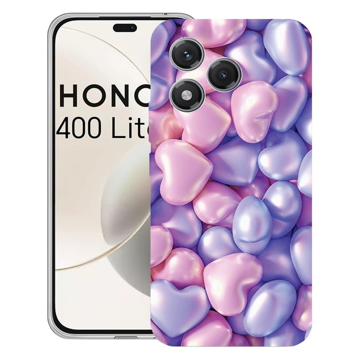 Husa pentru Honor 400 Lite 5G, BestCase® Clear Silicon 2MM, Colored Hearts, Antisoc, Protectie camera si ecran, 1997766 T 1146