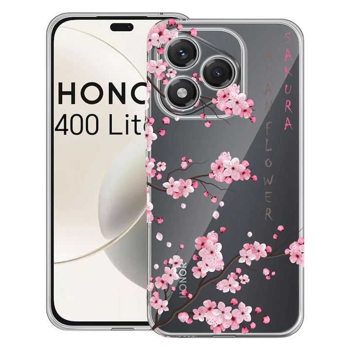 Husa pentru Honor 400 Lite 5G, BestCase® Clear Silicon 2MM, Cherry Blossom, Antisoc, Protectie camera si ecran, 1997766 T 1834