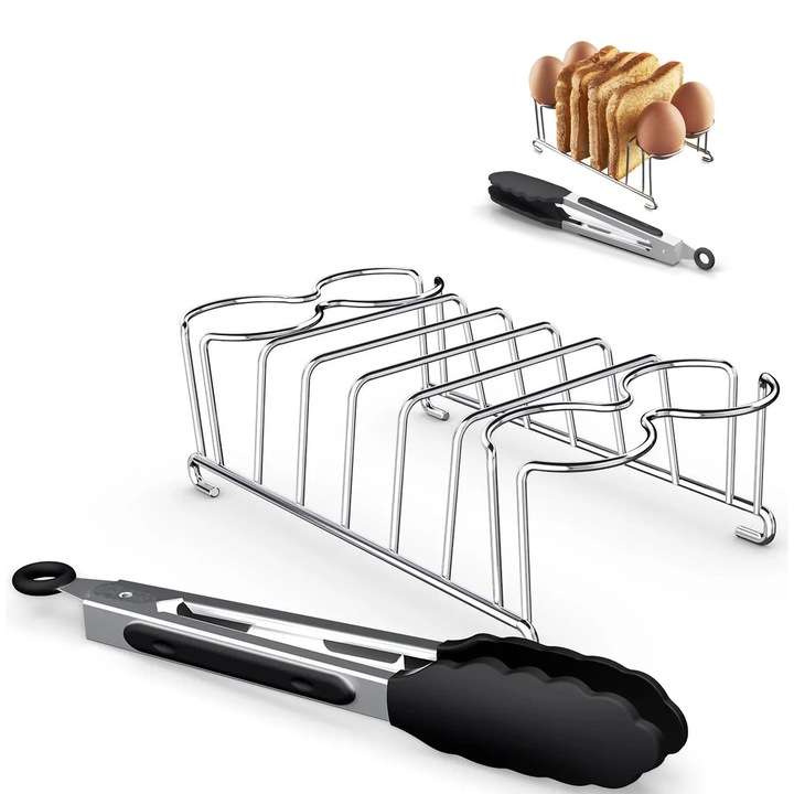 Set de accesorii pentru friteuza cu aer, Philips, HD9921/00, argintiu si negru, functie de gatire oua, functie de prajire paine, setul include: cleste, suport pentru paine prajita si oua, material: ABS, usor de curatat, compatibil cu aplicatia HomeID