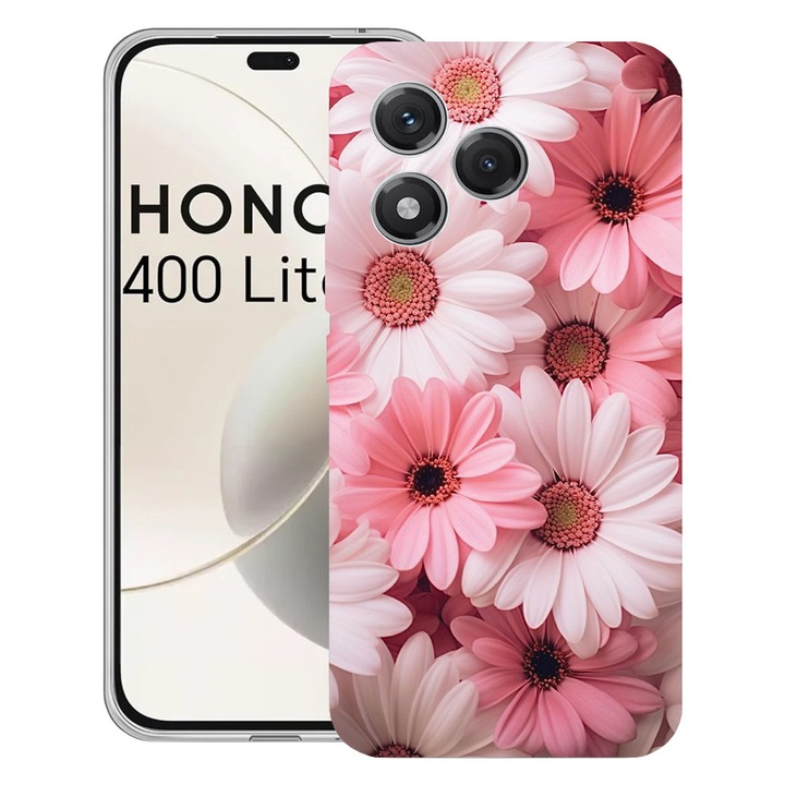 Husa pentru Honor 400 Lite 5G, BestCase® Clear Silicon 2MM, Pink Daisy, Antisoc, Protectie camera si ecran, 1997766 T 1144