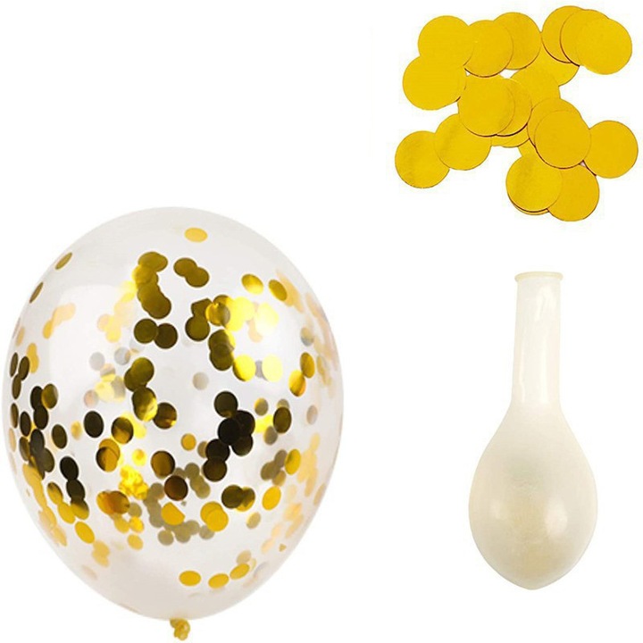 Комплект от 10 парти балона, бял/златист, 30 см
