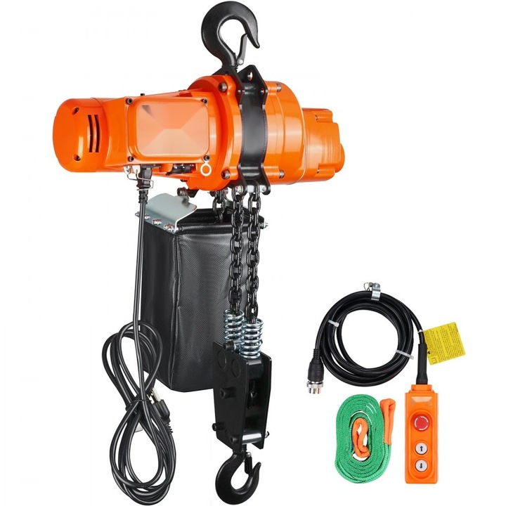 Troliu electric cu lant, putere 1000W, model monofazic, capacitate de ridicare 998kg, cablu de 3m, cu telecomanda