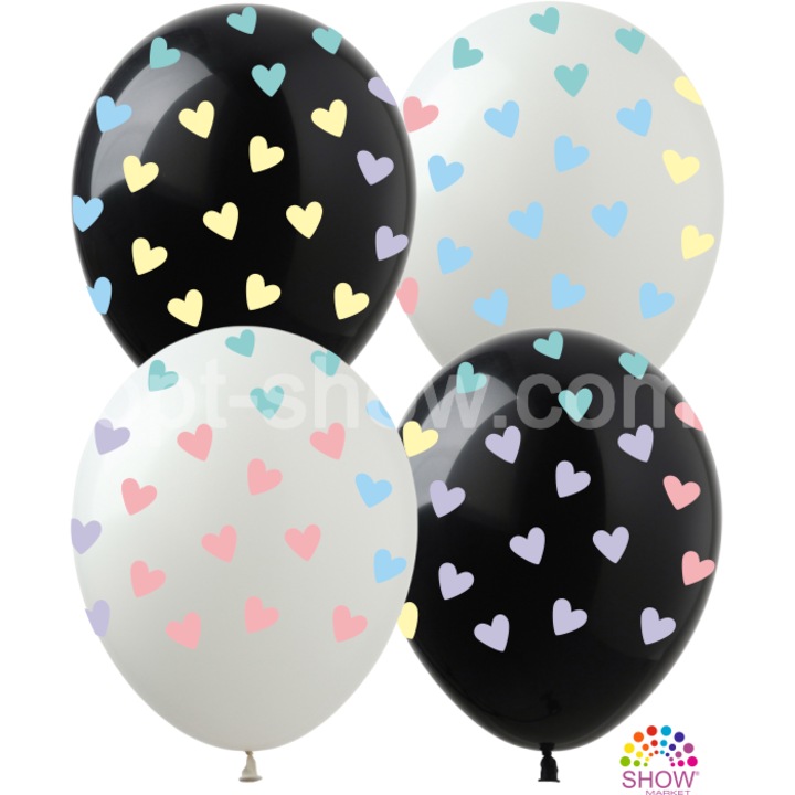 Set 10 baloane latex, Art-Show, "Colorate Sarbatori", alb, negru, 30cm