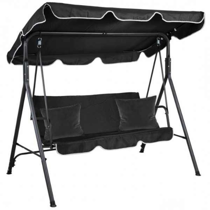 Градинска люлка, Mercaton, 3 места, метална конструкция, устойчива на UV лъчи, водоустойчива, максимално 260 кг, 173 x 110 x 154 см, черна