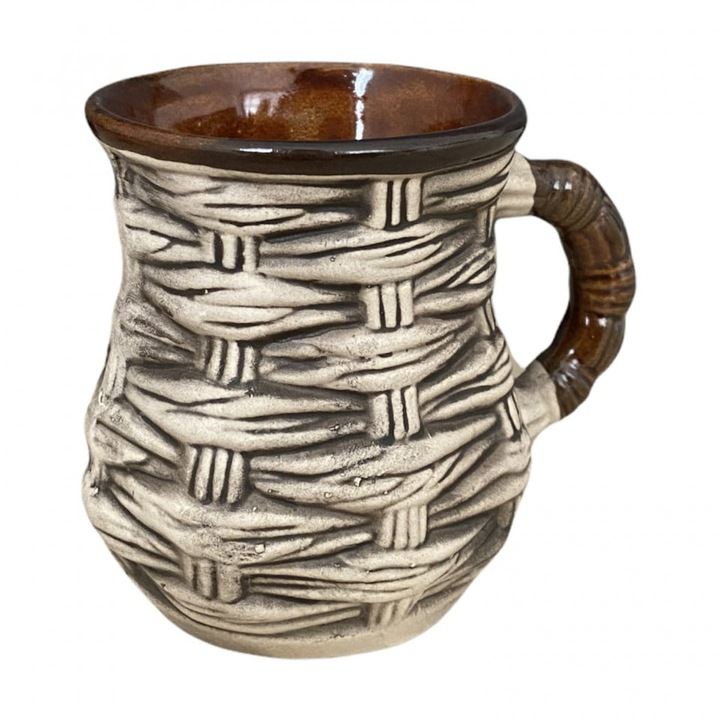 Cana, ceramica sculptata, 250 ml, pentru apa, ceai, cafea, design rustic