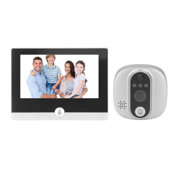 Vizor usa cu sonerie Smart Mentor SYKT059 WiFi Monitor 4.3 inch, Camera 2MP, IP, Senzor de miscare, Night vizion, Comunicare Bidirectionala