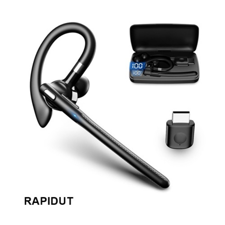 Слушалки RAPIDUT, YYK-526, Безжични, Bluetooth 5.4, AI намаляване на шума, IPX6, Дълъг живот на батерията, 180 часа в режим на готовност, 500mAh калъф за зареждане, Зареждане с Type-C, Съвместими с компютър