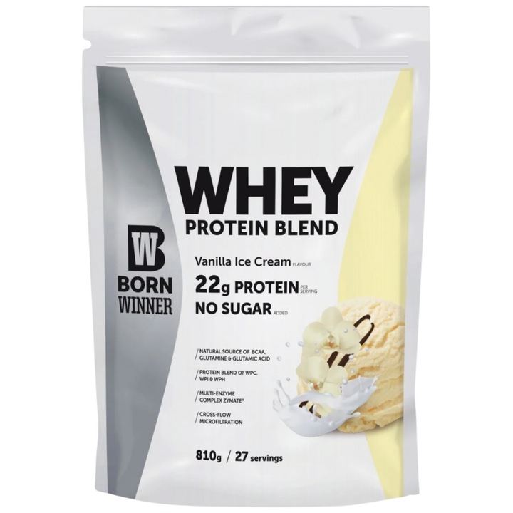 Хранителна добавка Born Winner Whey Protein Blend, Ванилов сладолед, 810 грама