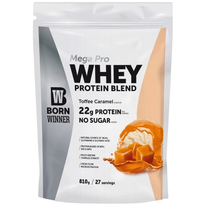Хранителна добавка Born Winner Whey Protein Blend, Тофи - Карамел, 810 грама
