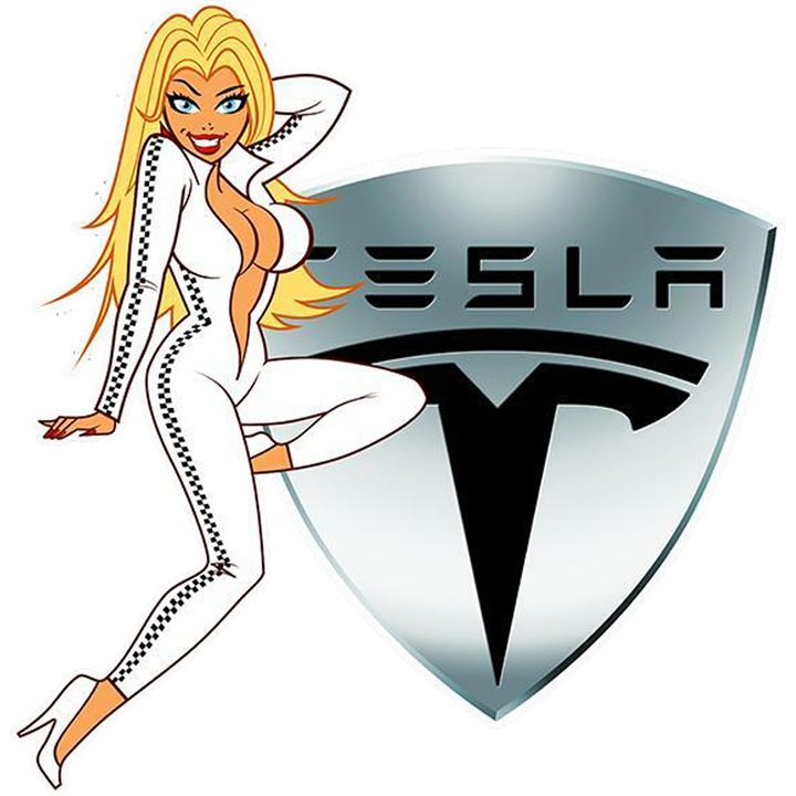 Sticker Auto Girl cu logo Tesla, Autoadeziv, Cri-Flo, Marime 30 cm