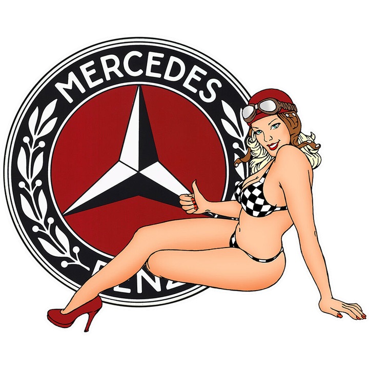 Sticker Auto Girl cu logo Mercedes, Autoadeziv, Cri-Flo, Marime 10 cm