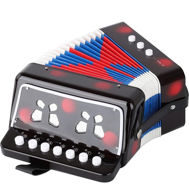Acordeon pentru copii, 7 Clape, 3 ani+, Negru, Set instrumente muzicale de jucarie