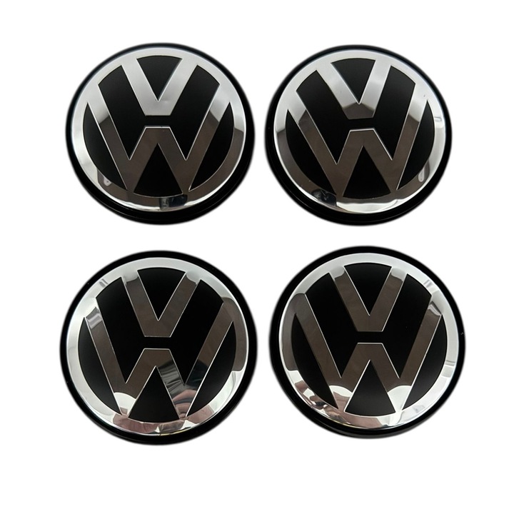 Комплект от 4 капака за джанти 76 мм VW съвместими/резервни алуминиеви джанти, черен/сребрист