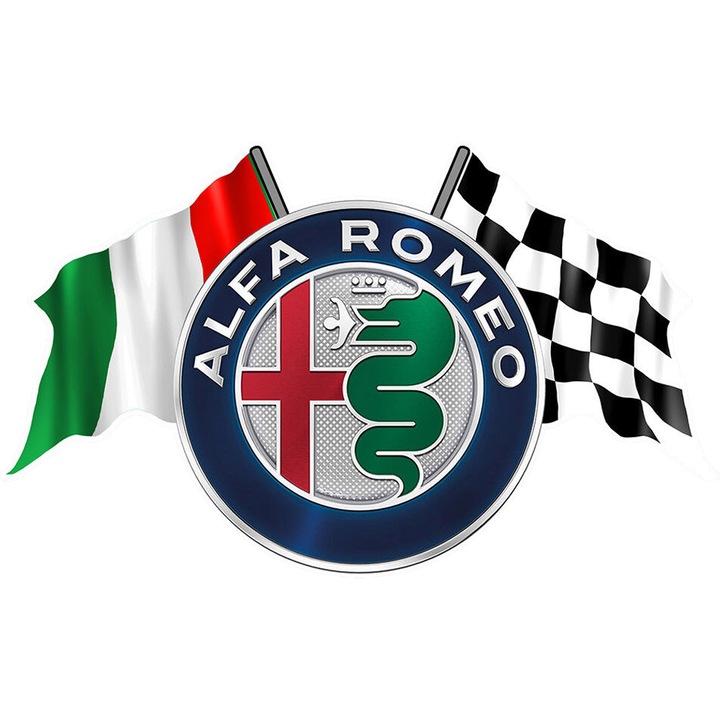 Sticker Auto Steaguri cu logo Alfa Romeo, Autoadeziv, Cri-Flo, Marime 6 cm