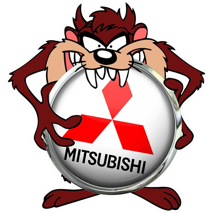 Sticker Auto Tazz cu logo Mitsubishi, Autoadeziv, Cri-Flo, Marime 10 cm
