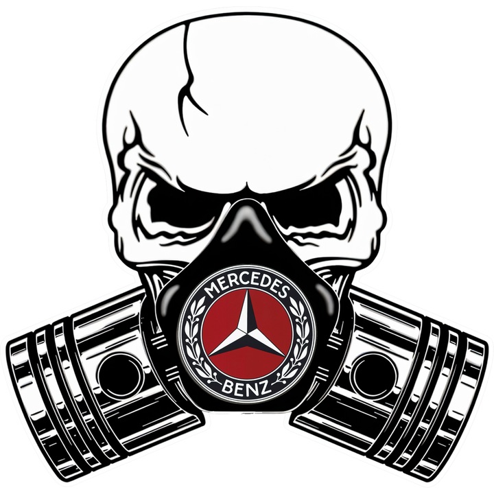 Sticker Auto Mercedes Skull Pistons, Autoadeziv, Cri-Flo, Marime 10 cm