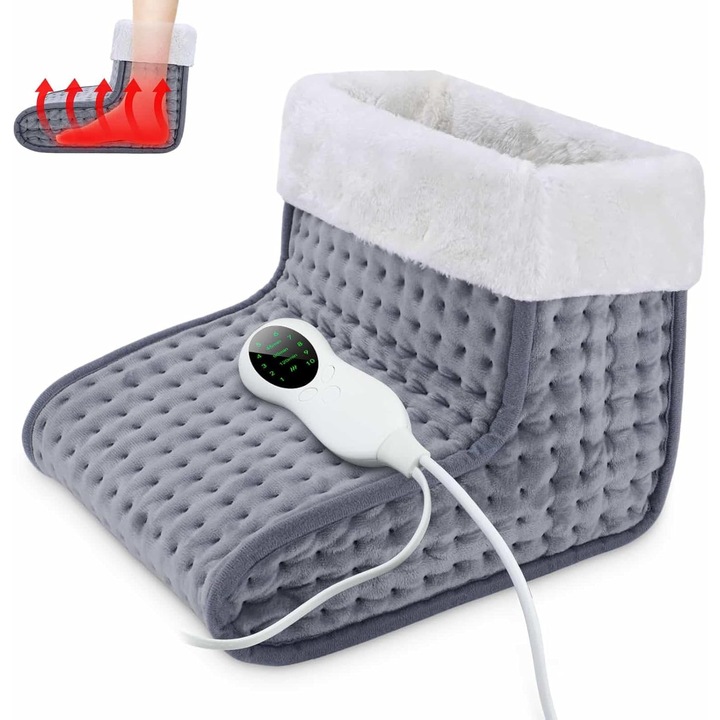 Incalzitor picioare cu telecomanda, XGETOP®, 10 niveluri incalzire, cronometru, material moale, gri
